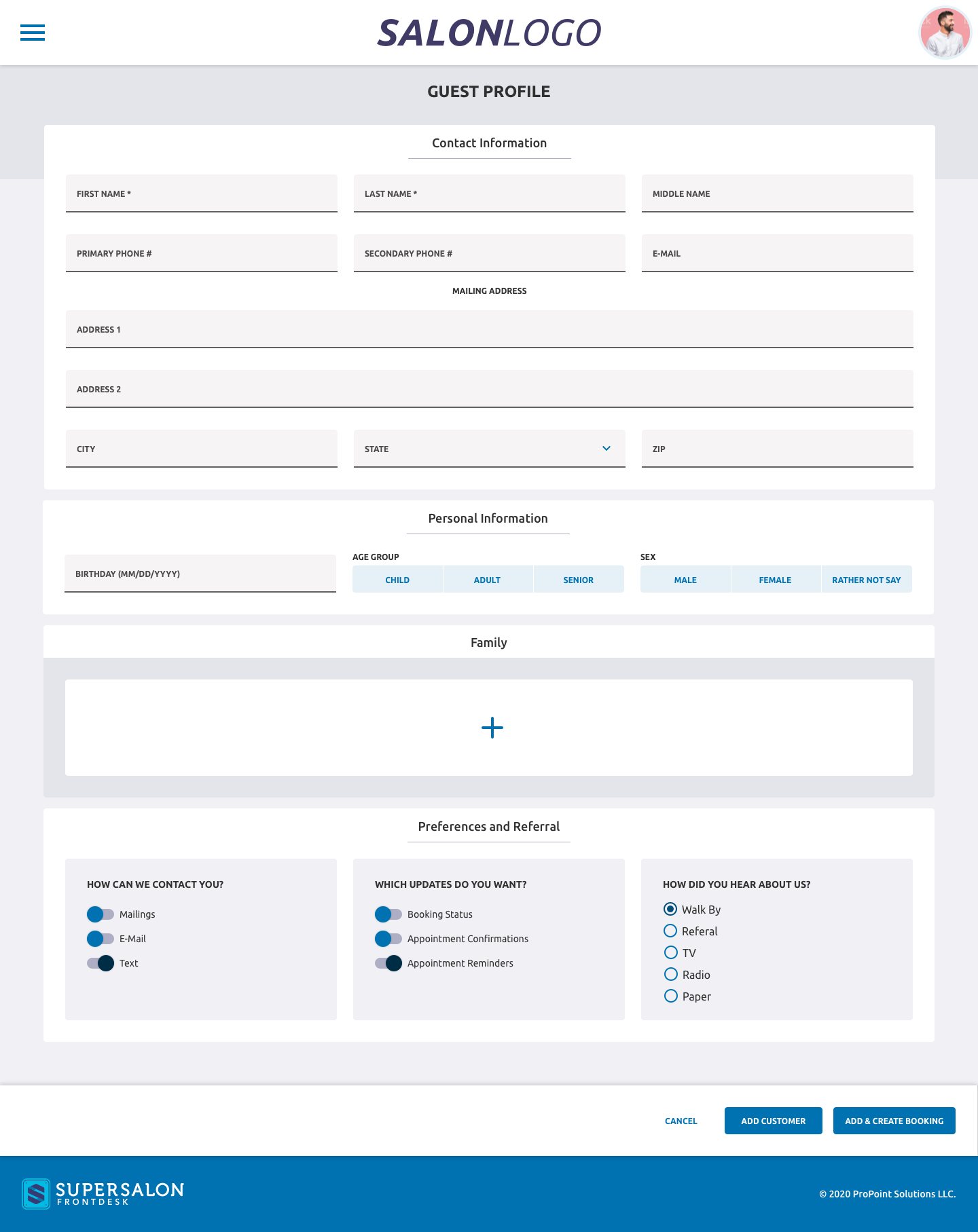 Add customer guest profile form
