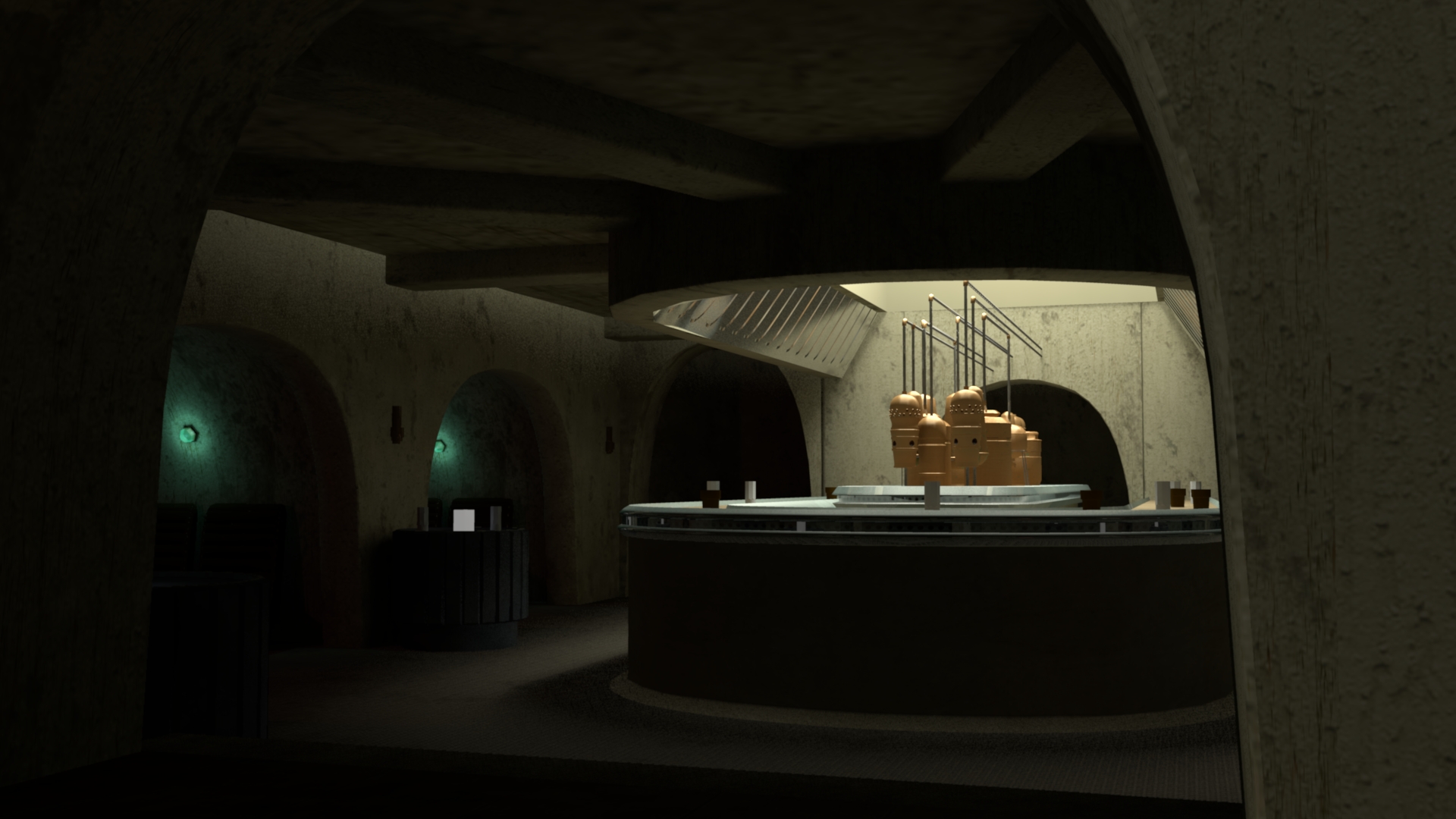 Mos Eisley Cantina interior render, bar area
