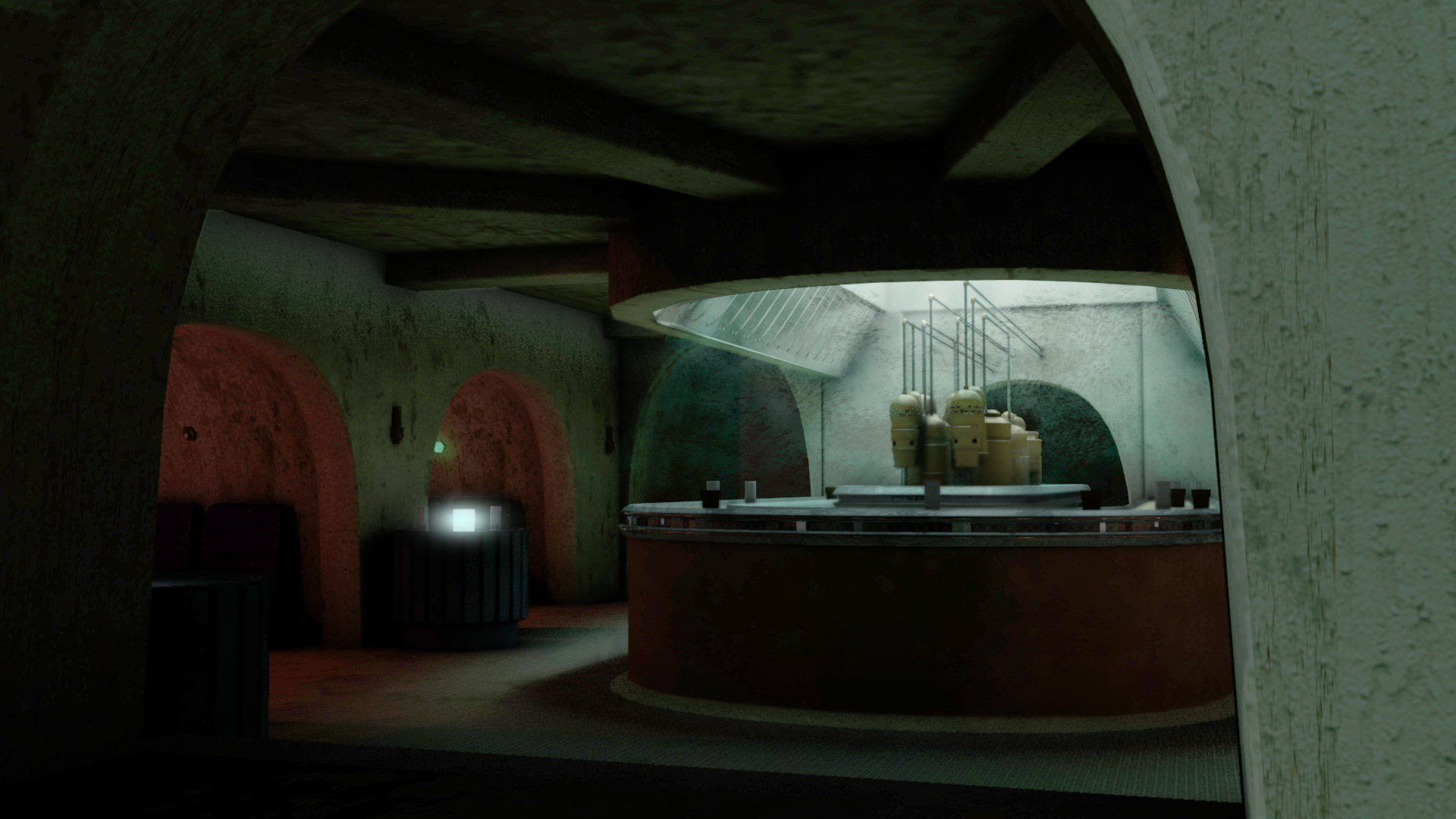 Mos Eisley Cantina interior render, alternate angle