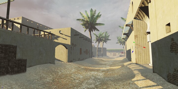 Desert City alleyway render between sandstone buildings