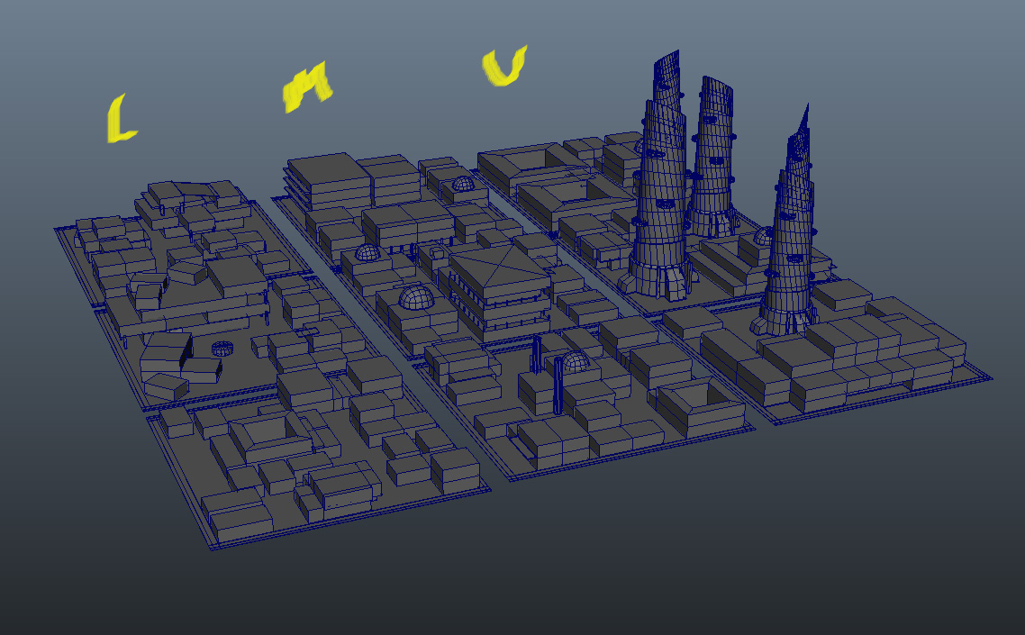 Desert City modular city block layout, blockout view